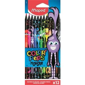   Színes ceruza készlet, háromszögletű, MAPED Color'Peps Monster, 12 különböző szín 