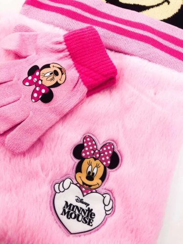 Minnie gyerek lány kötött szett: sapka, sál, kesztyű